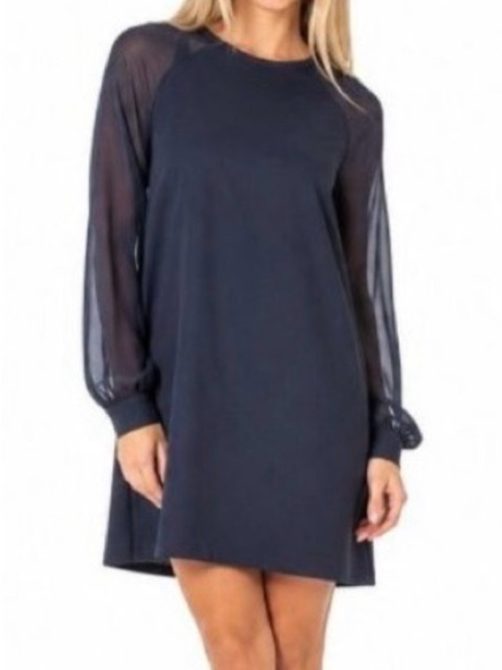 Calvin Klein NWT Navy Sheer Sleeve Shift Dress Size 2